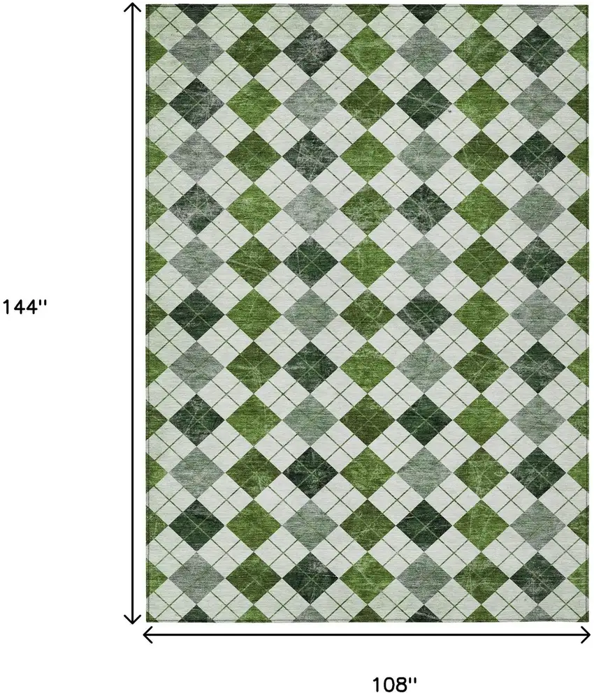 Olive Green And Ivory Geometric Washable Indoor Outdoor Area Rug Photo 3