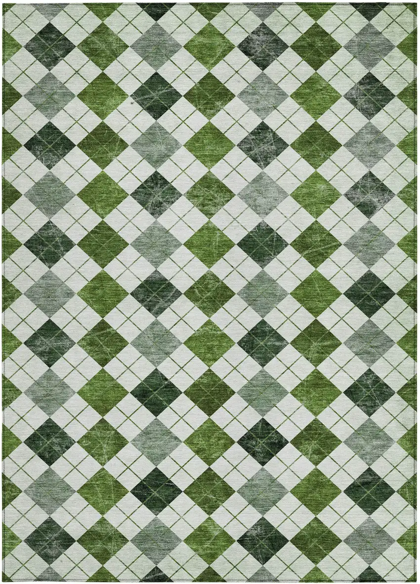 Olive Green And Ivory Geometric Washable Indoor Outdoor Area Rug Photo 4