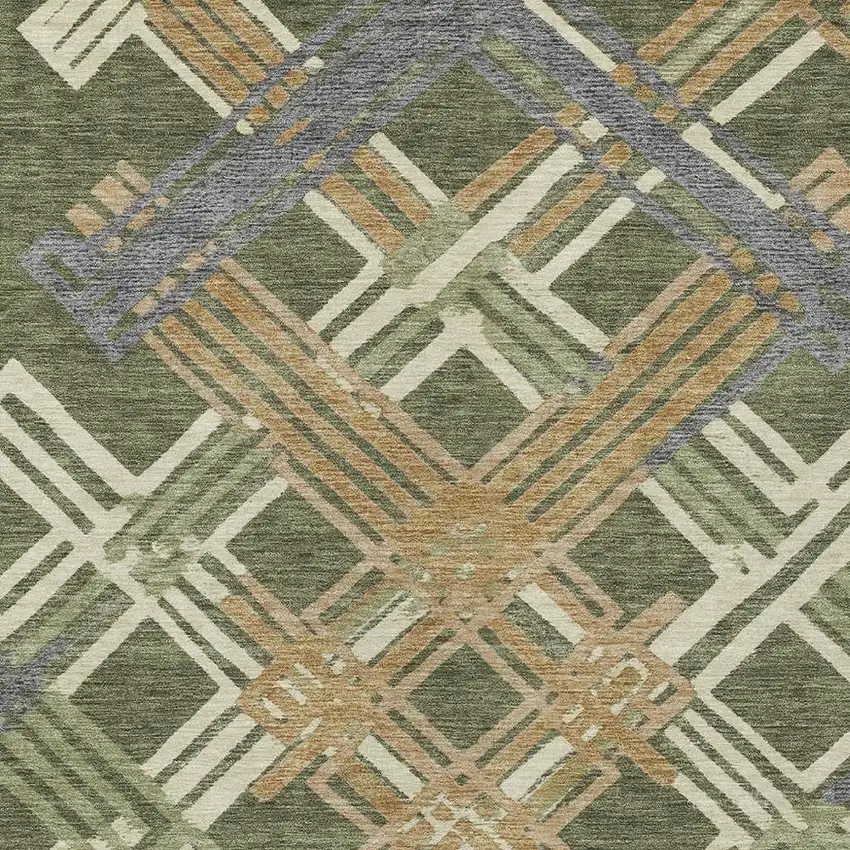 Olive Green And Ivory Geometric Washable Indoor Outdoor Area Rug Photo 2