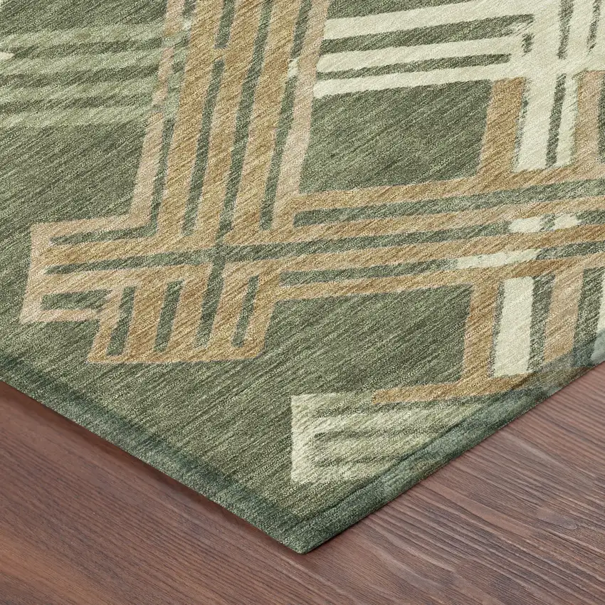 Olive Green And Ivory Geometric Washable Indoor Outdoor Area Rug Photo 8