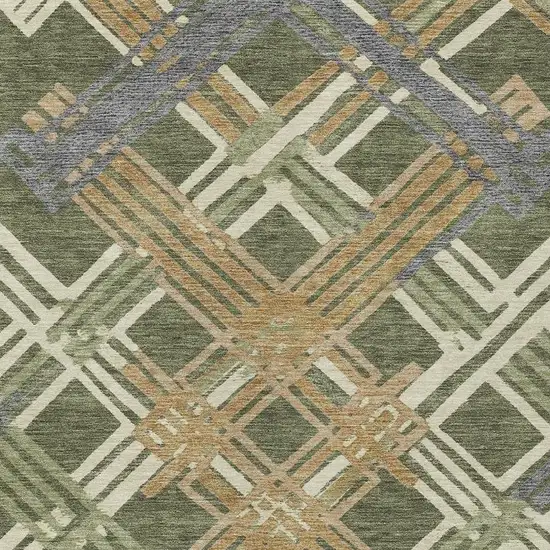 Olive Green And Ivory Geometric Washable Indoor Outdoor Area Rug Photo 2