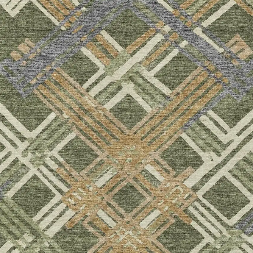 Olive Green And Ivory Geometric Washable Indoor Outdoor Area Rug Photo 2