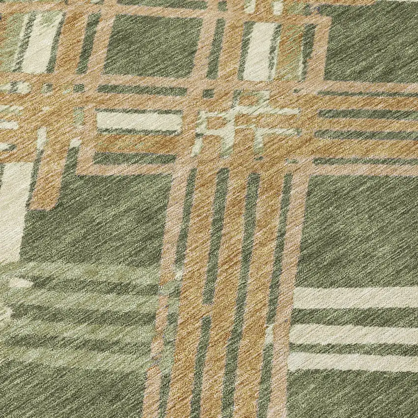 Olive Green And Ivory Geometric Washable Indoor Outdoor Area Rug Photo 9