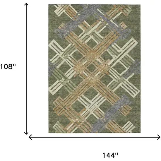 Olive Green And Ivory Geometric Washable Indoor Outdoor Area Rug Photo 6