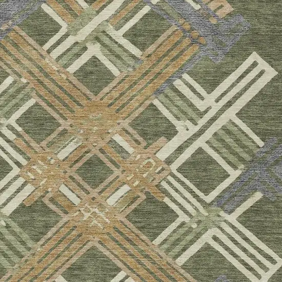 Olive Green And Ivory Geometric Washable Indoor Outdoor Area Rug Photo 2