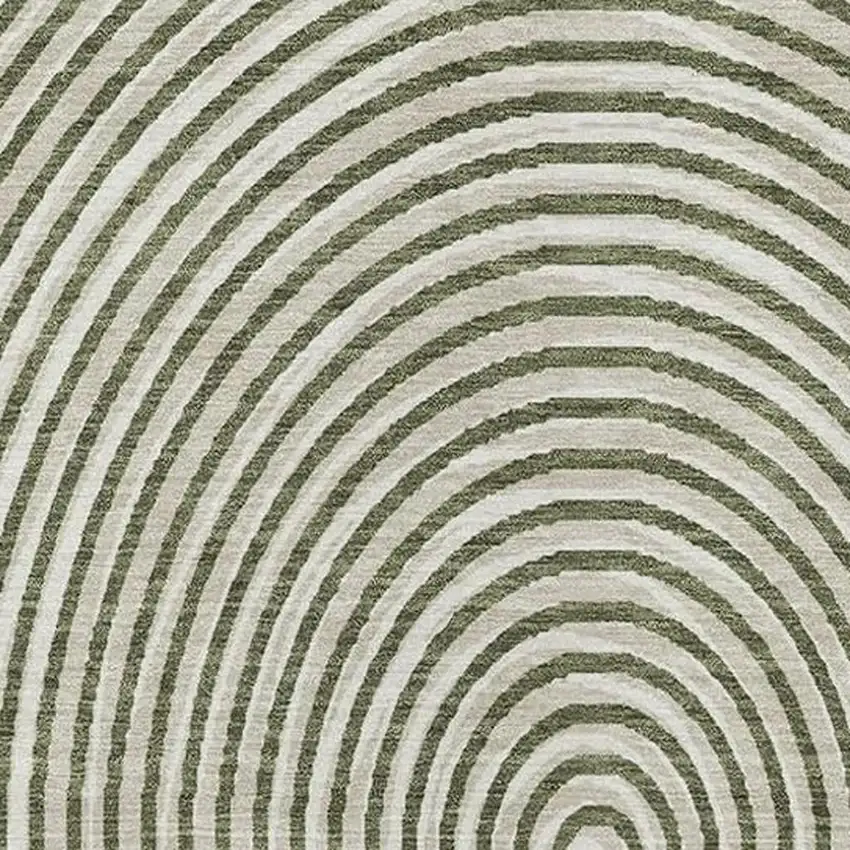 Olive Green And Ivory Geometric Washable Indoor Outdoor Area Rug Photo 3