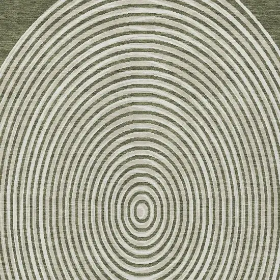 Olive Green And Ivory Geometric Washable Indoor Outdoor Area Rug Photo 2