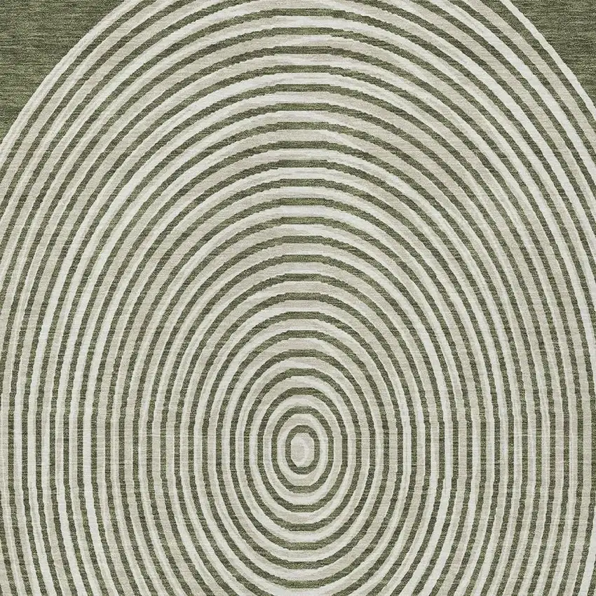 Olive Green And Ivory Geometric Washable Indoor Outdoor Area Rug Photo 2
