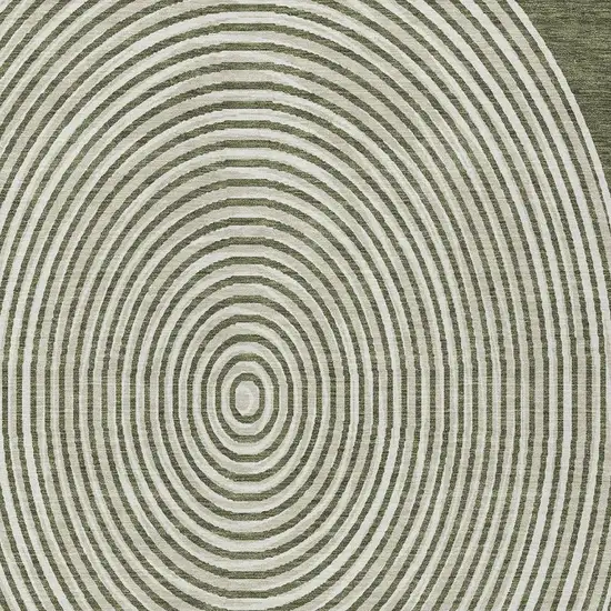 Olive Green And Ivory Geometric Washable Indoor Outdoor Area Rug Photo 4