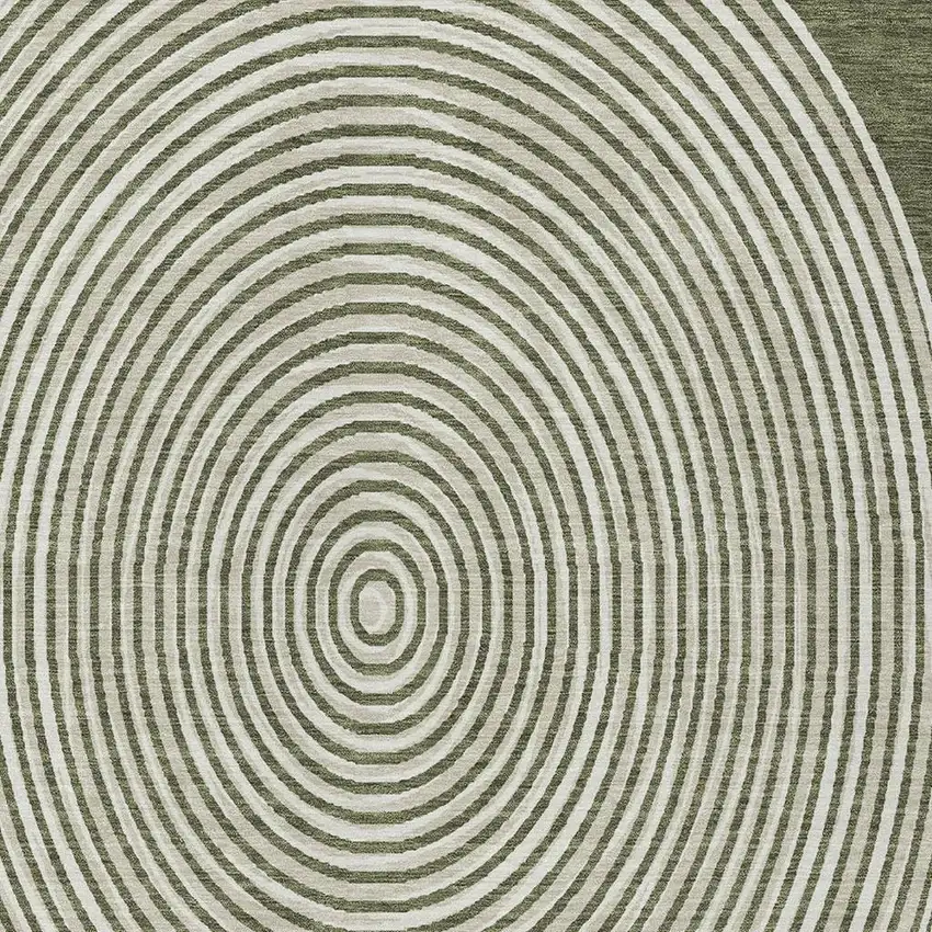 Olive Green And Ivory Geometric Washable Indoor Outdoor Area Rug Photo 4