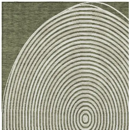Olive Green And Ivory Geometric Washable Indoor Outdoor Area Rug Photo 4