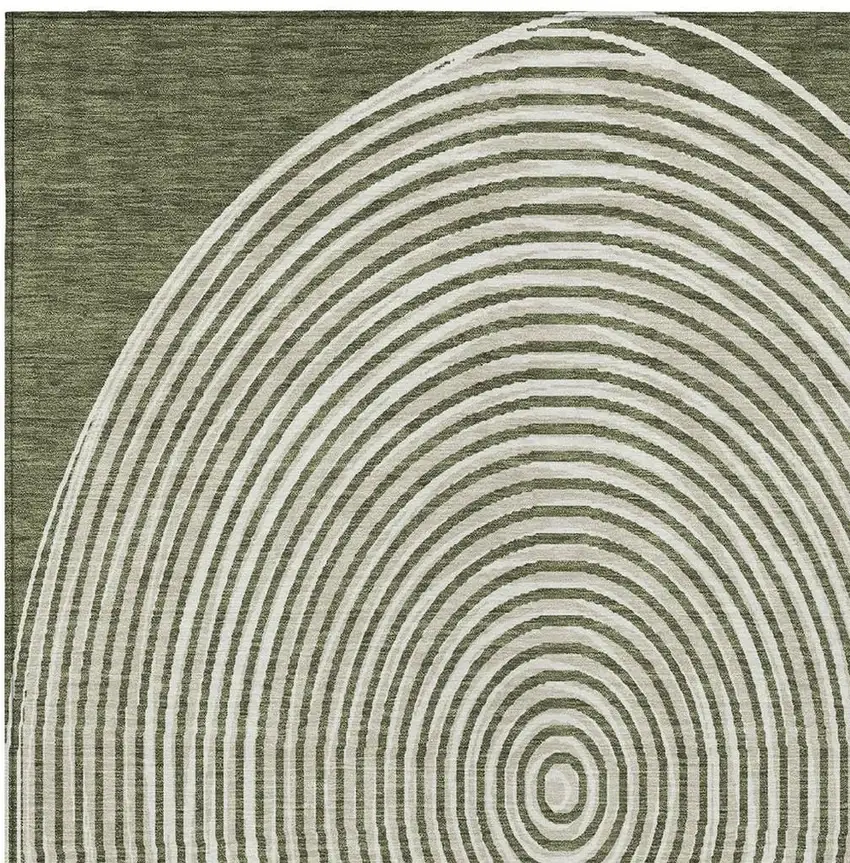 Olive Green And Ivory Geometric Washable Indoor Outdoor Area Rug Photo 4