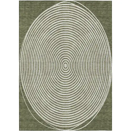 Olive Green And Ivory Geometric Washable Indoor Outdoor Area Rug Photo 2