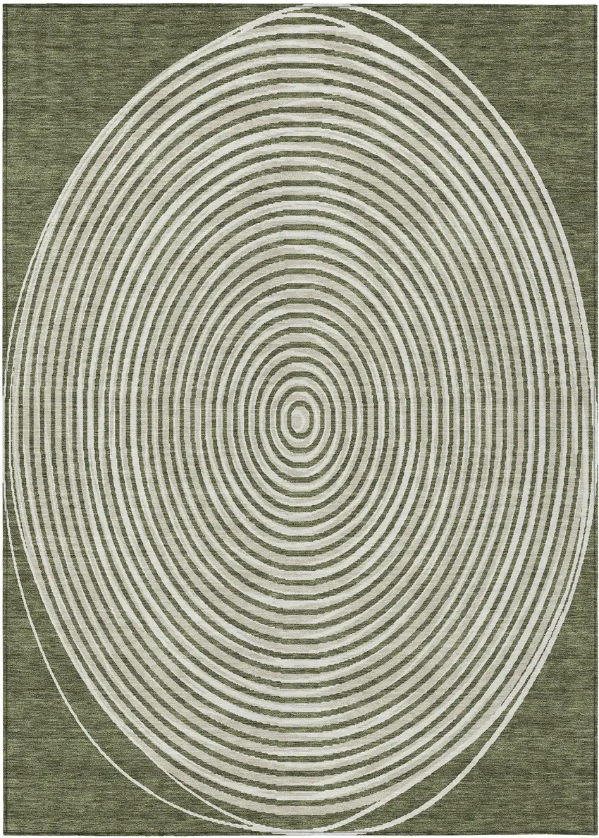 Olive Green And Ivory Geometric Washable Indoor Outdoor Area Rug Photo 2