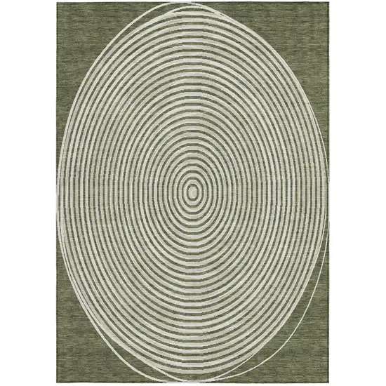 Olive Green And Ivory Geometric Washable Indoor Outdoor Area Rug Photo 3