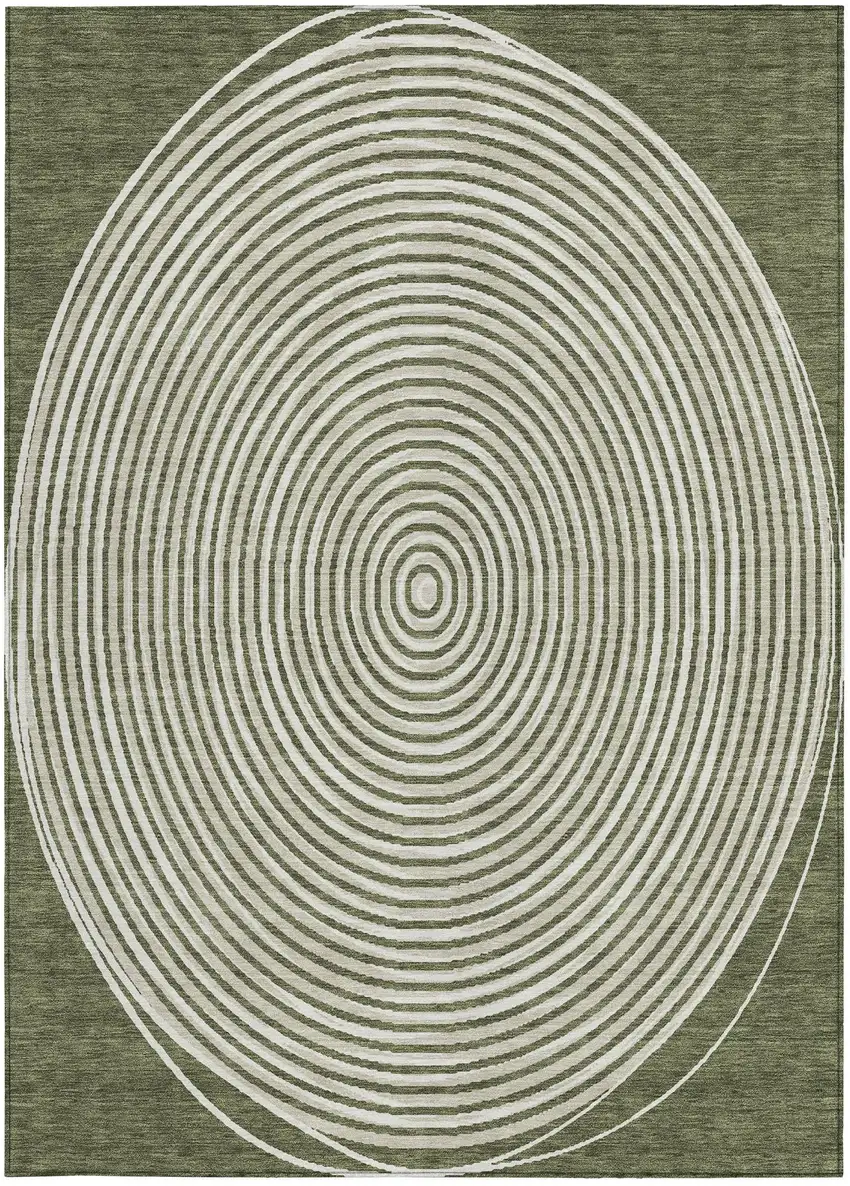 Olive Green And Ivory Geometric Washable Indoor Outdoor Area Rug Photo 3