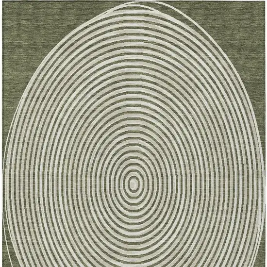 Olive Green And Ivory Geometric Washable Indoor Outdoor Area Rug Photo 5
