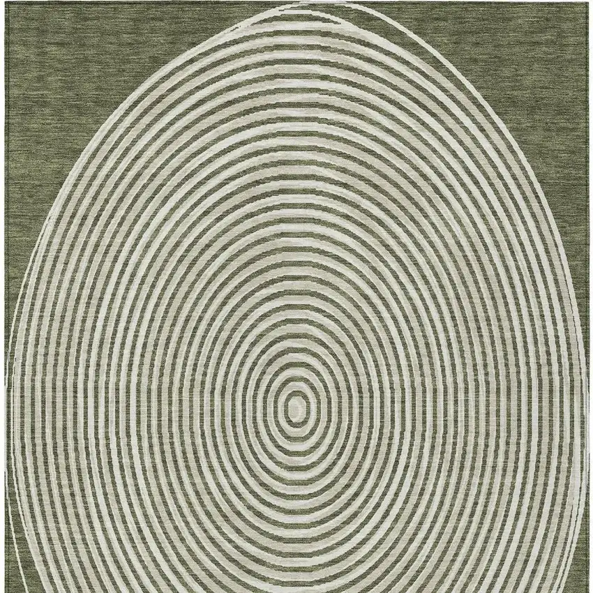 Olive Green And Ivory Geometric Washable Indoor Outdoor Area Rug Photo 5