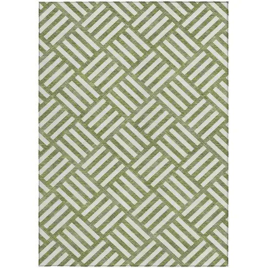 Olive Green And Ivory Geometric Washable Indoor Outdoor Area Rug Photo 6