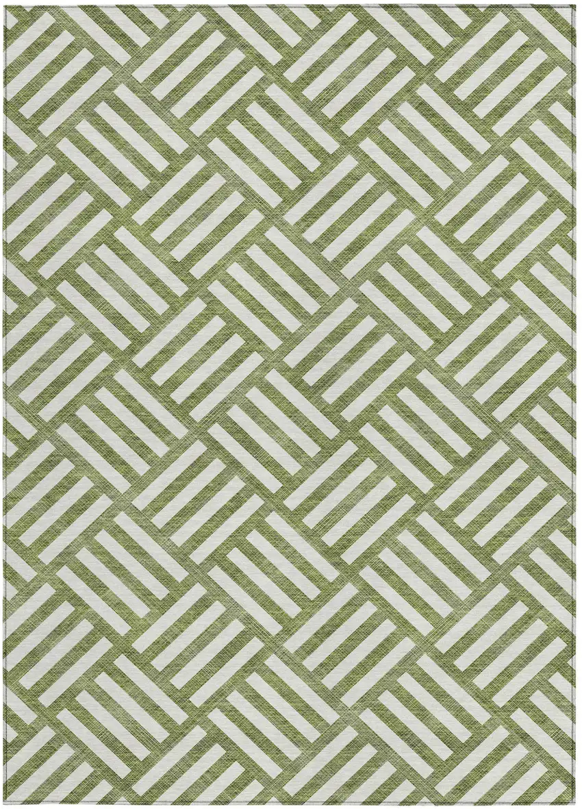 Olive Green And Ivory Geometric Washable Indoor Outdoor Area Rug Photo 6