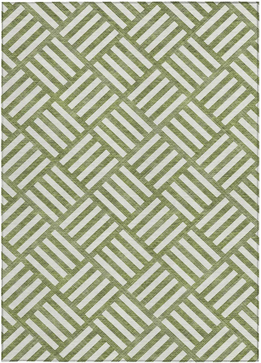 Olive Green And Ivory Geometric Washable Indoor Outdoor Area Rug Photo 5