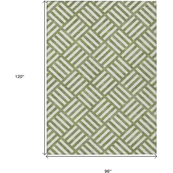 Olive Green And Ivory Geometric Washable Indoor Outdoor Area Rug Photo 6