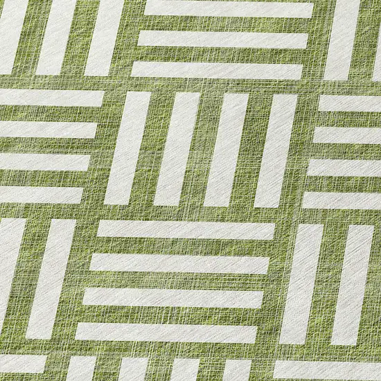 Olive Green And Ivory Geometric Washable Indoor Outdoor Area Rug Photo 4