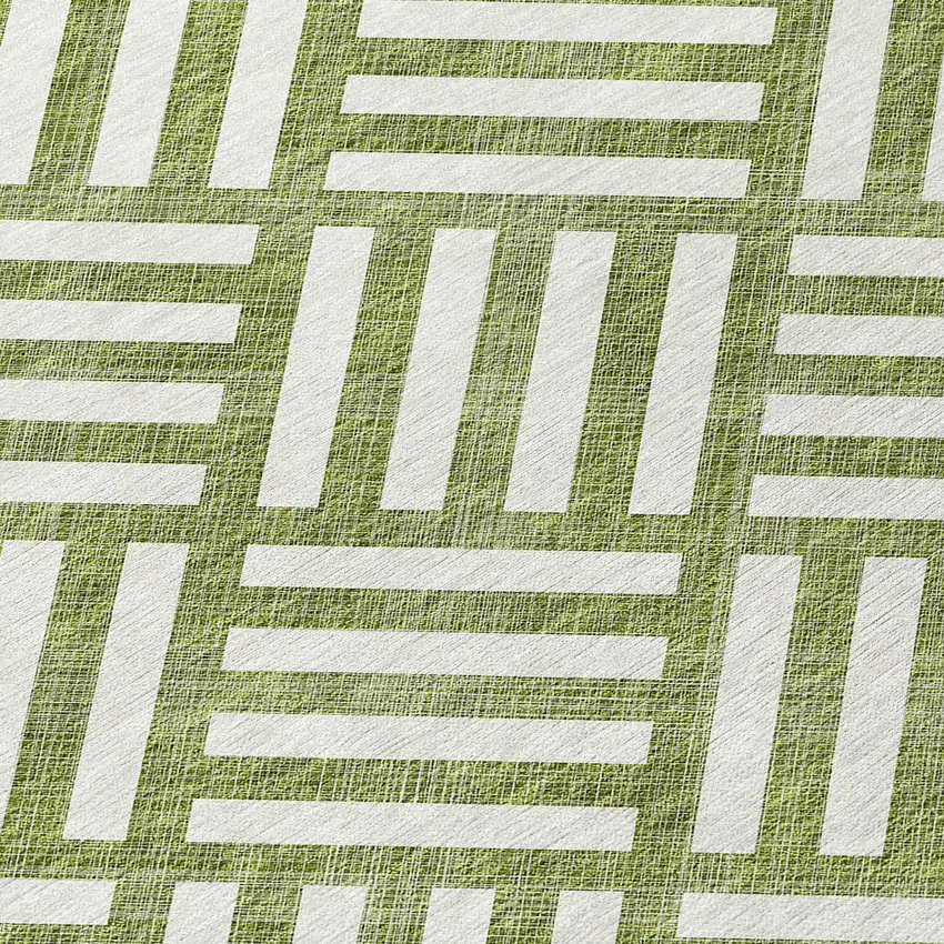 Olive Green And Ivory Geometric Washable Indoor Outdoor Area Rug Photo 4