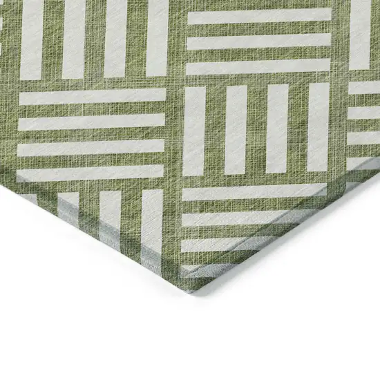 Olive Green And Ivory Geometric Washable Indoor Outdoor Area Rug Photo 3