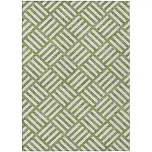 Photo of Olive Green And Ivory Geometric Washable Indoor Outdoor Area Rug