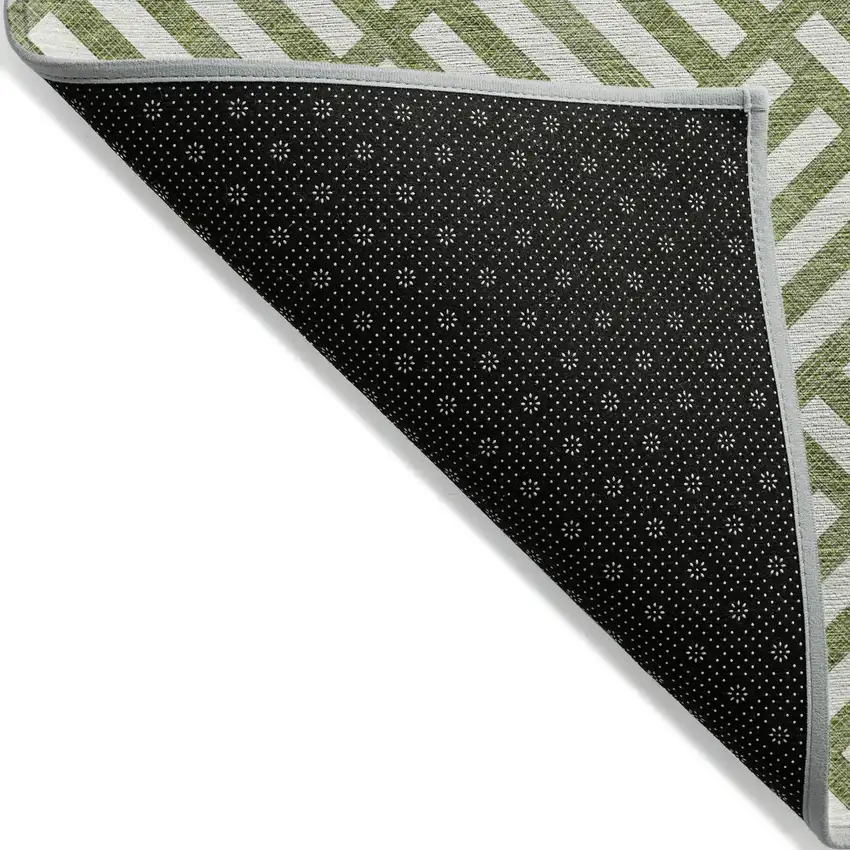 Olive Green And Ivory Geometric Washable Indoor Outdoor Area Rug Photo 2