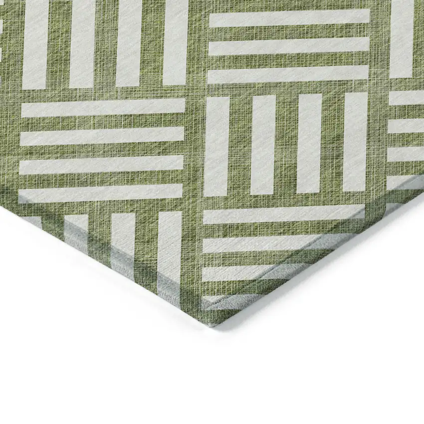 Olive Green And Ivory Geometric Washable Indoor Outdoor Area Rug Photo 4