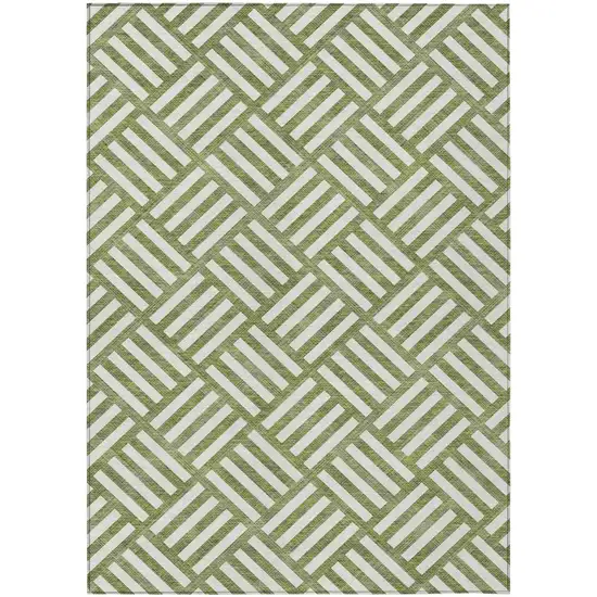 Olive Green And Ivory Geometric Washable Indoor Outdoor Area Rug Photo 2