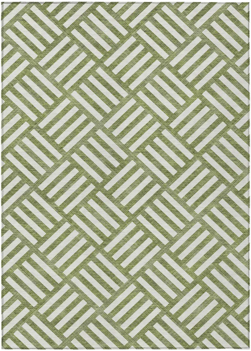 Olive Green And Ivory Geometric Washable Indoor Outdoor Area Rug Photo 2