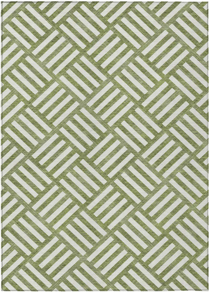 Olive Green And Ivory Geometric Washable Indoor Outdoor Area Rug Photo 2