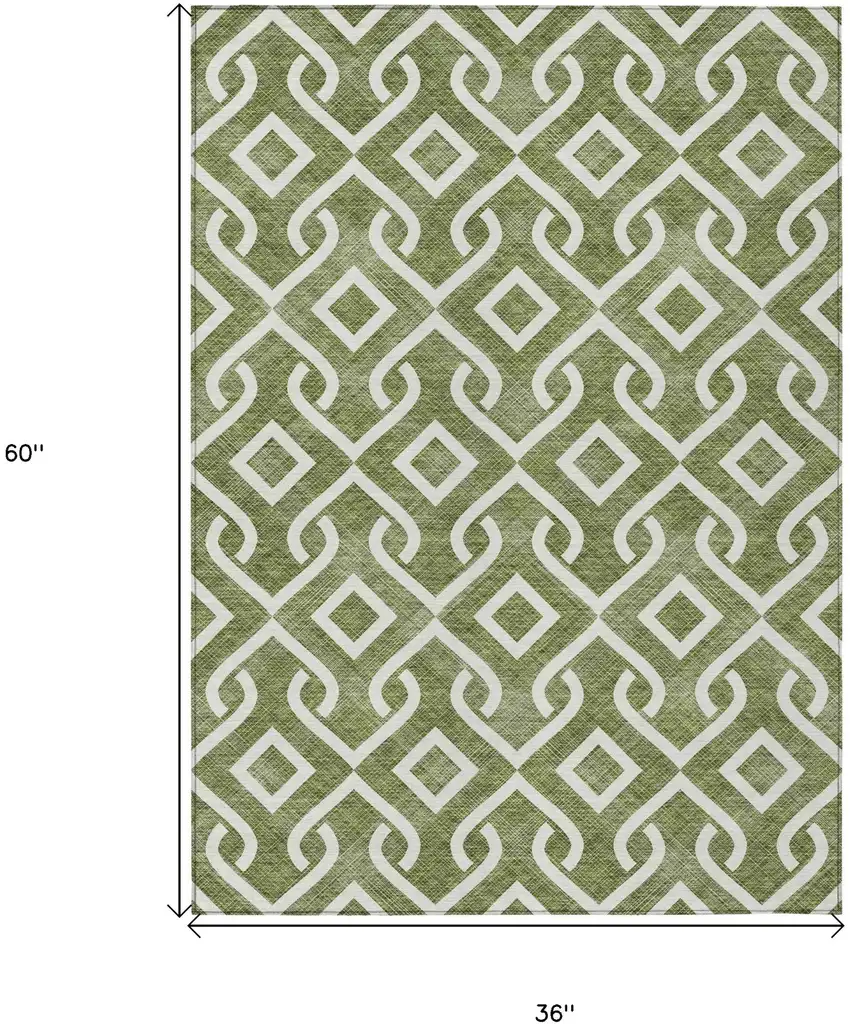 Olive Green And Ivory Geometric Washable Indoor Outdoor Area Rug Photo 3