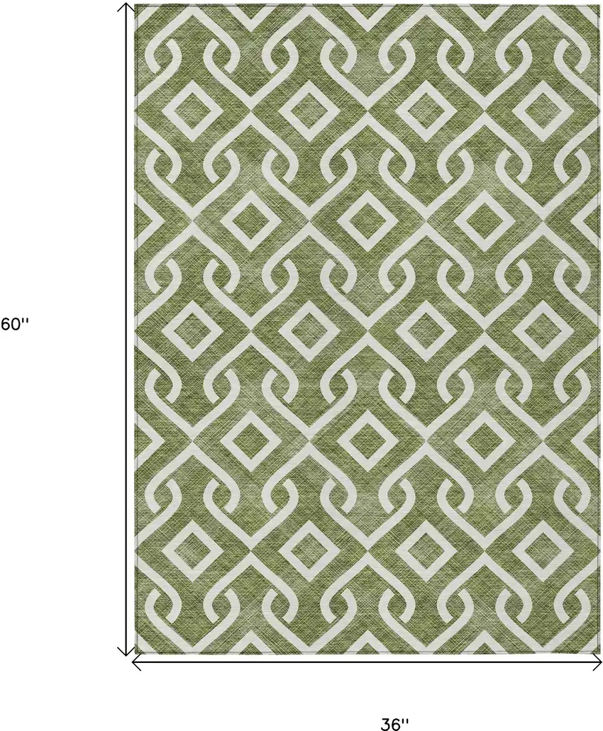 Olive Green And Ivory Geometric Washable Indoor Outdoor Area Rug Photo 3