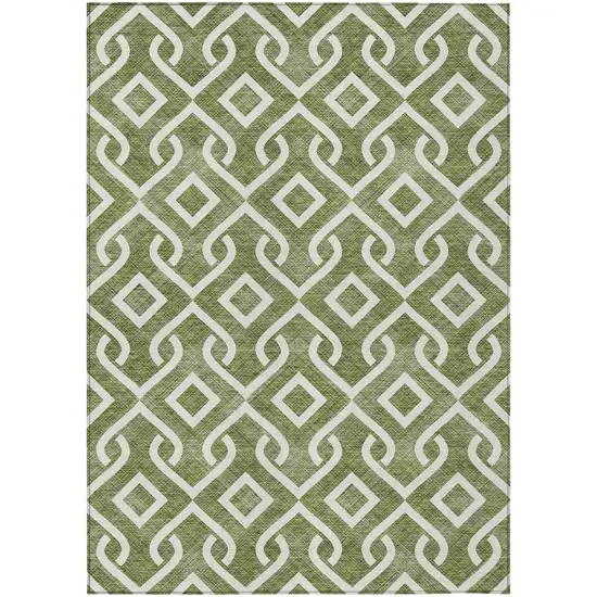Olive Green And Ivory Geometric Washable Indoor Outdoor Area Rug Photo 2