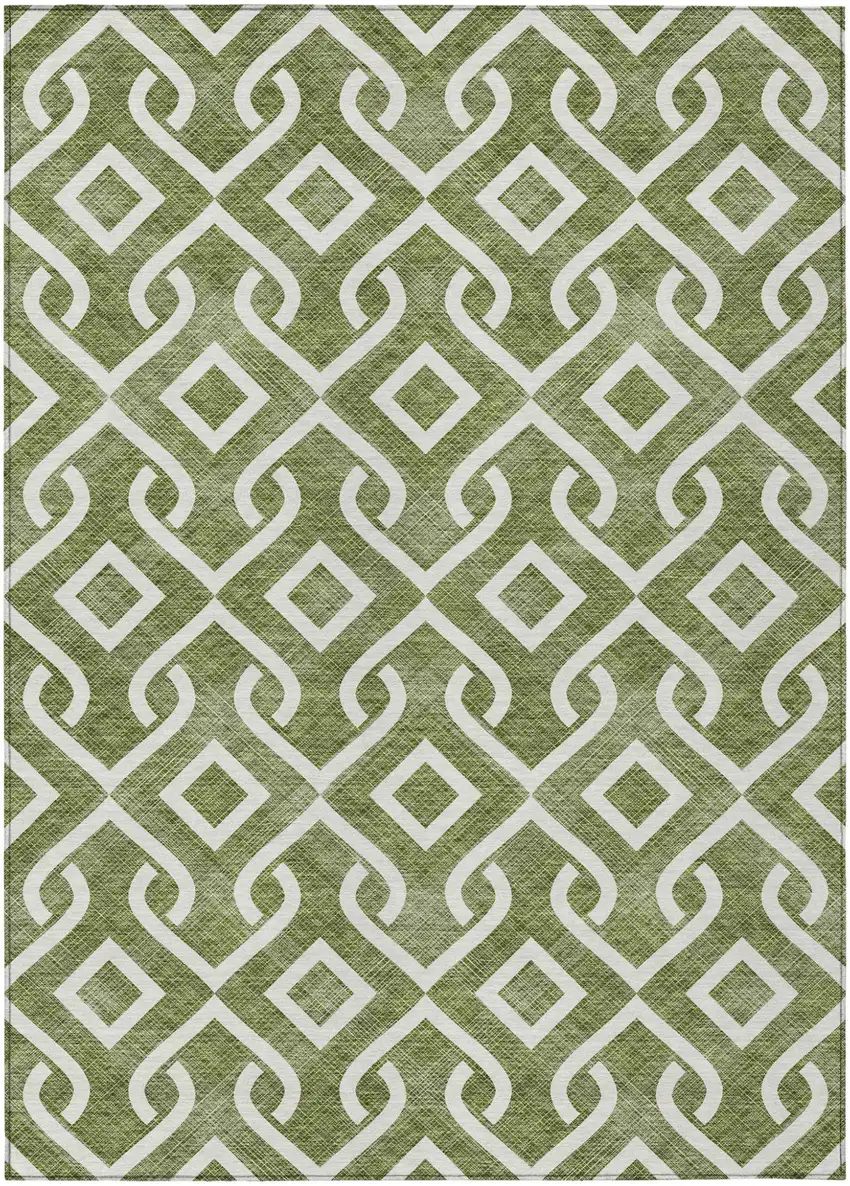 Olive Green And Ivory Geometric Washable Indoor Outdoor Area Rug Photo 2