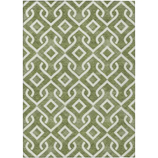 Olive Green And Ivory Geometric Washable Indoor Outdoor Area Rug Photo 2