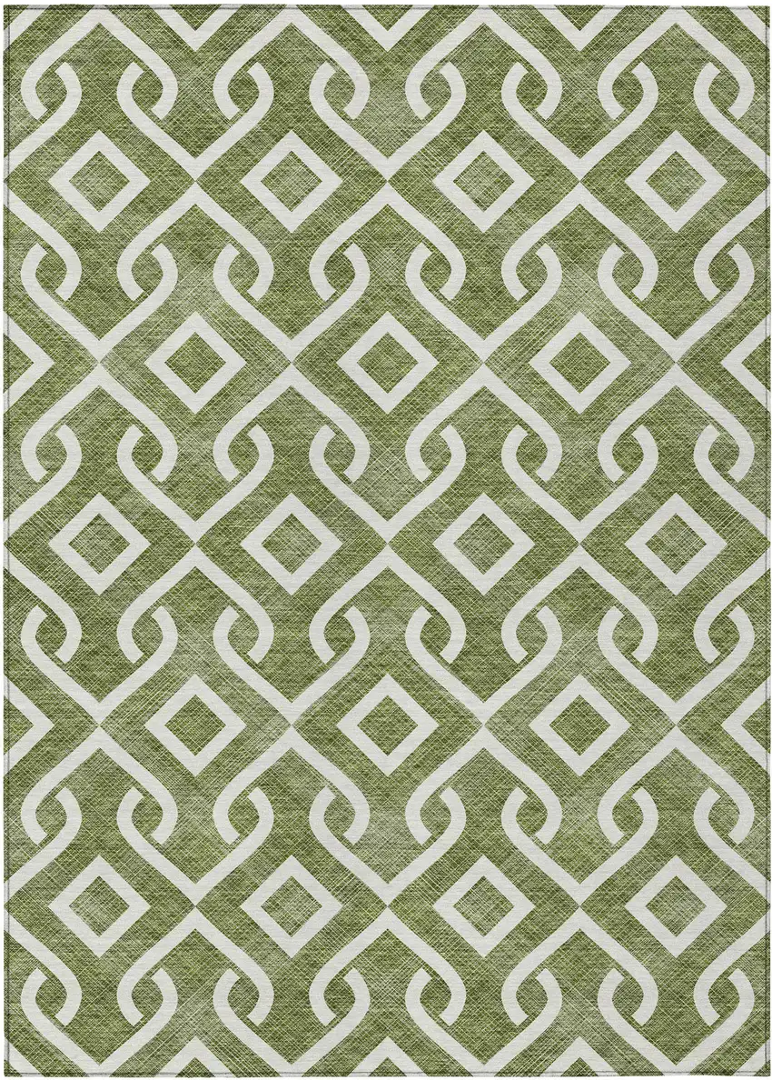 Olive Green And Ivory Geometric Washable Indoor Outdoor Area Rug Photo 2
