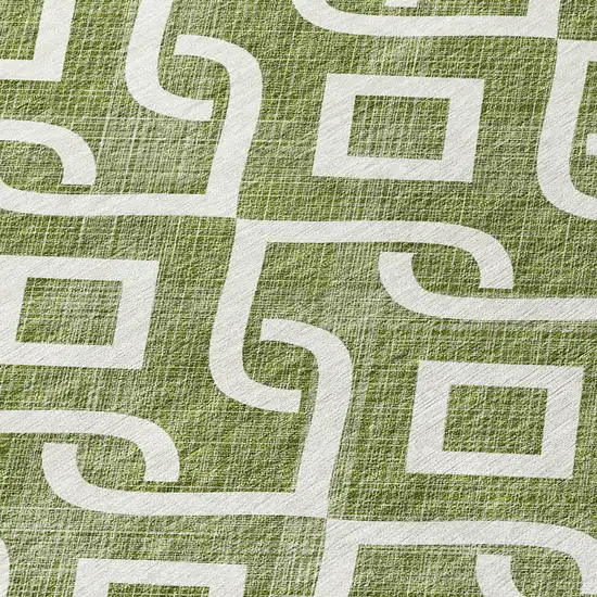 Olive Green And Ivory Geometric Washable Indoor Outdoor Area Rug Photo 5