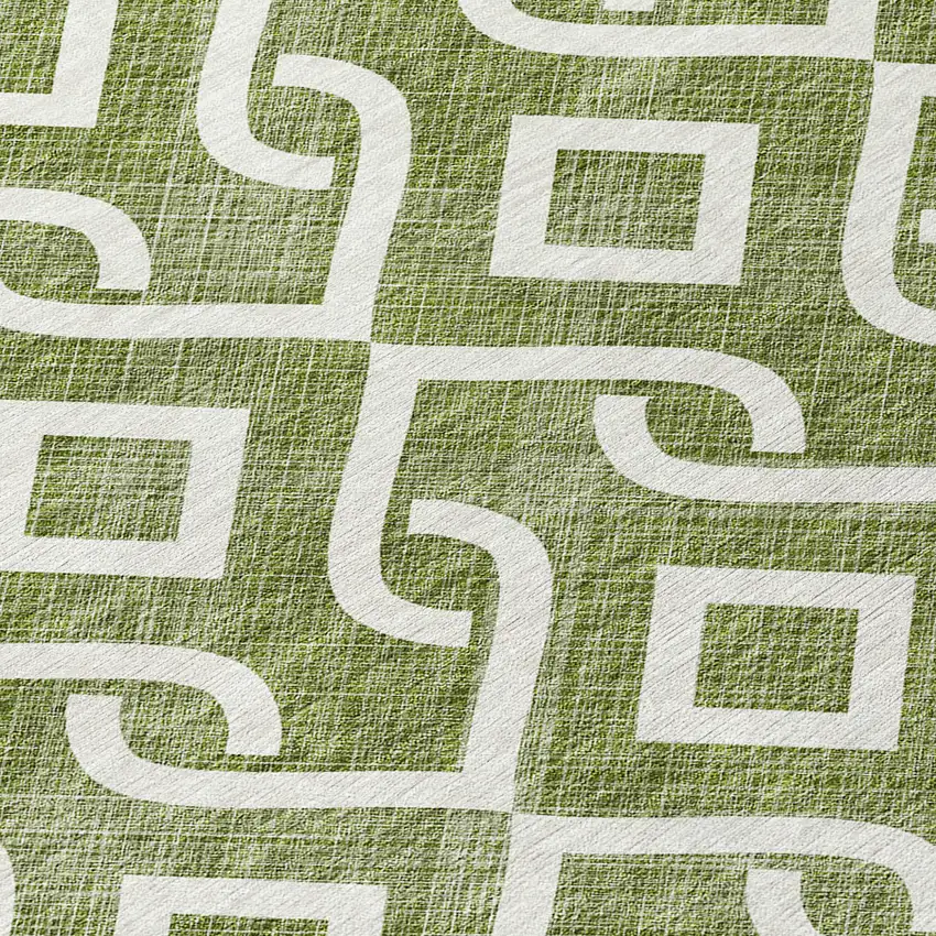 Olive Green And Ivory Geometric Washable Indoor Outdoor Area Rug Photo 5
