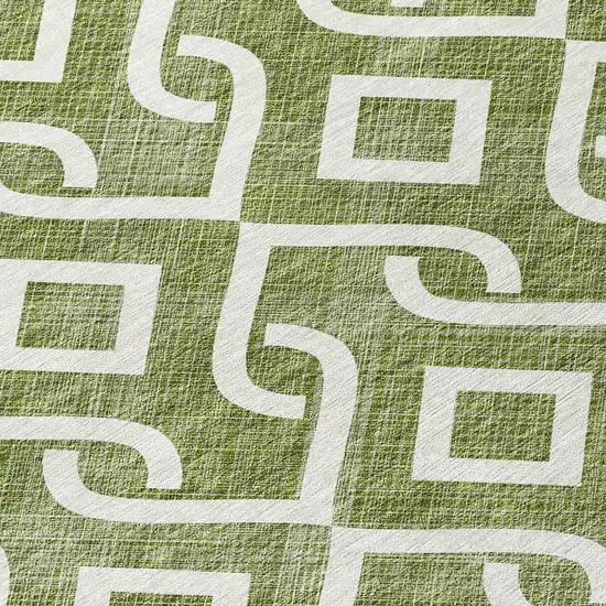 Olive Green And Ivory Geometric Washable Indoor Outdoor Area Rug Photo 5