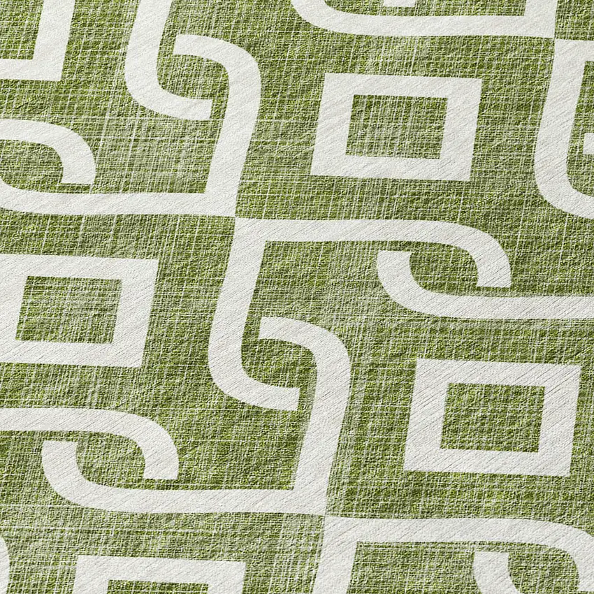 Olive Green And Ivory Geometric Washable Indoor Outdoor Area Rug Photo 5