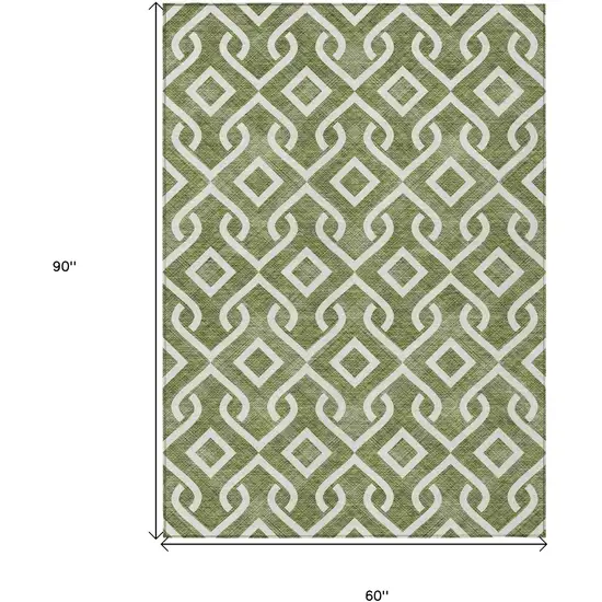 Olive Green And Ivory Geometric Washable Indoor Outdoor Area Rug Photo 7