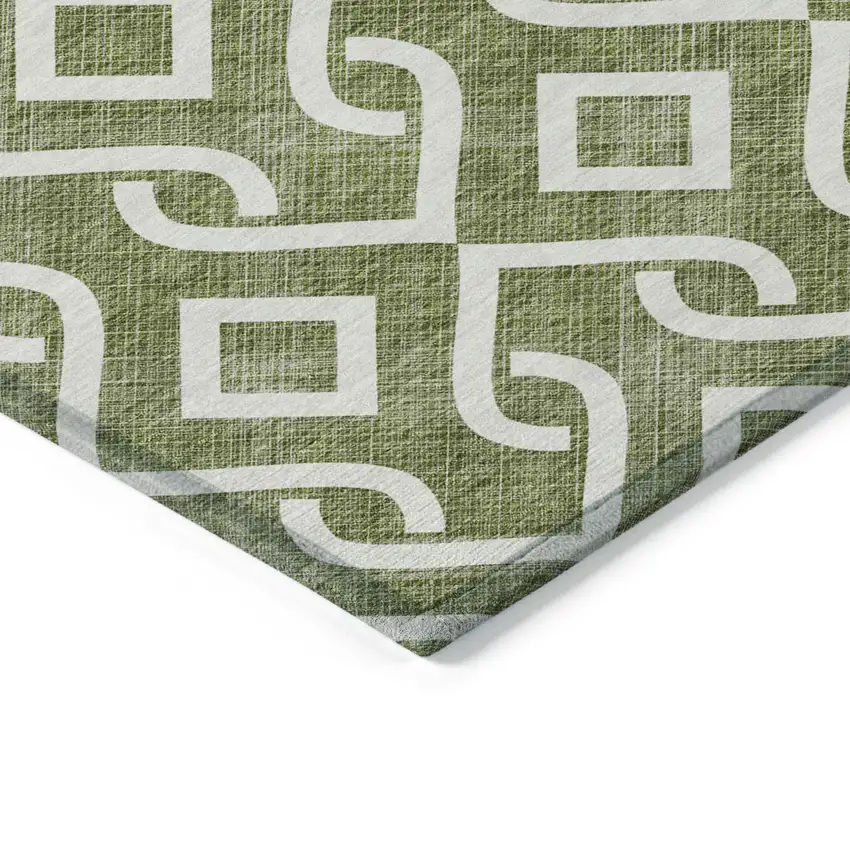 Olive Green And Ivory Geometric Washable Indoor Outdoor Area Rug Photo 3