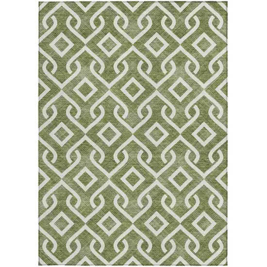 Olive Green And Ivory Geometric Washable Indoor Outdoor Area Rug Photo 6