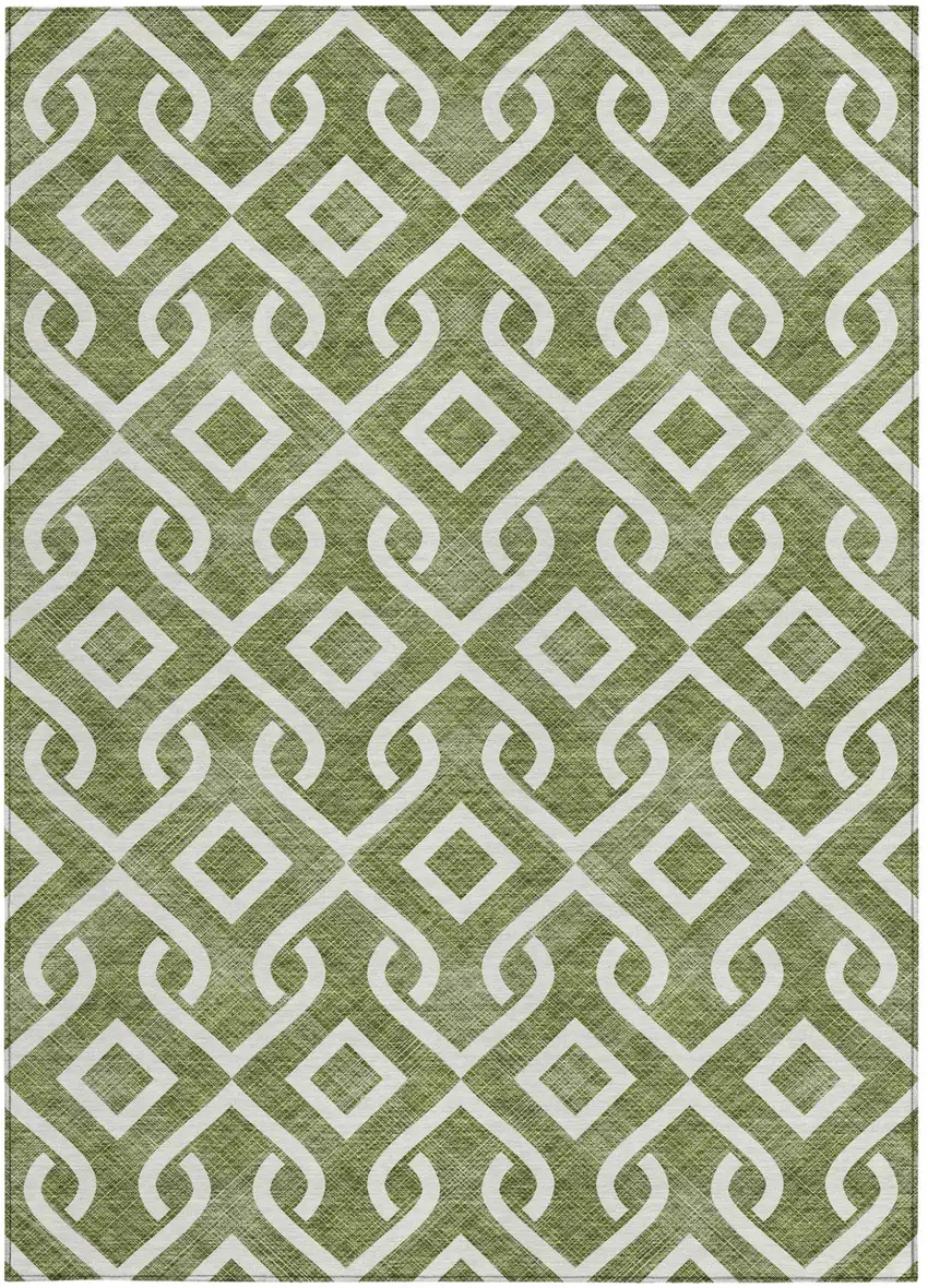 Olive Green And Ivory Geometric Washable Indoor Outdoor Area Rug Photo 6