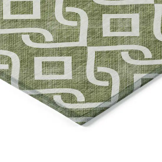Olive Green And Ivory Geometric Washable Indoor Outdoor Area Rug Photo 4